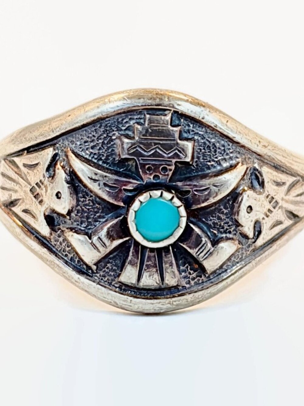 Bell Trading Post, Vintage Ring, Thunderbird, Turquoise, 1940s,  Fred Harvey Era